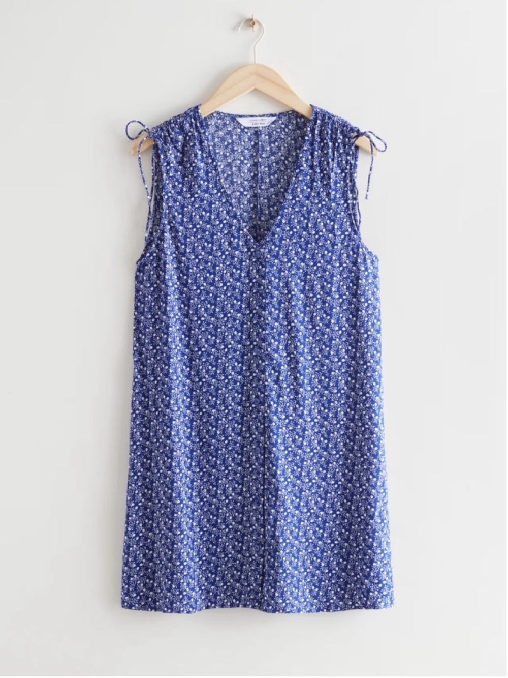 & Other Stories NWT Blue Floral V-Neck Mini Dress 100% Viscose Size 2